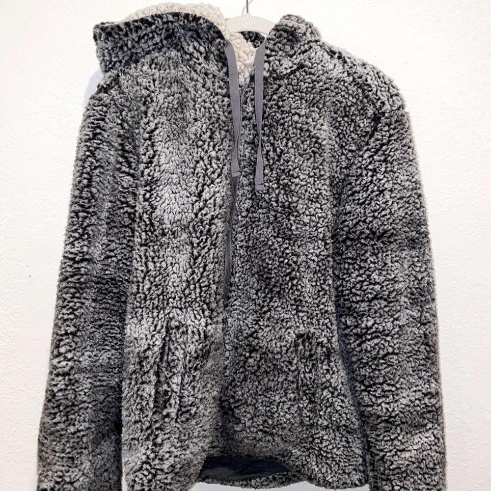 Grey and white zip up Sherpa